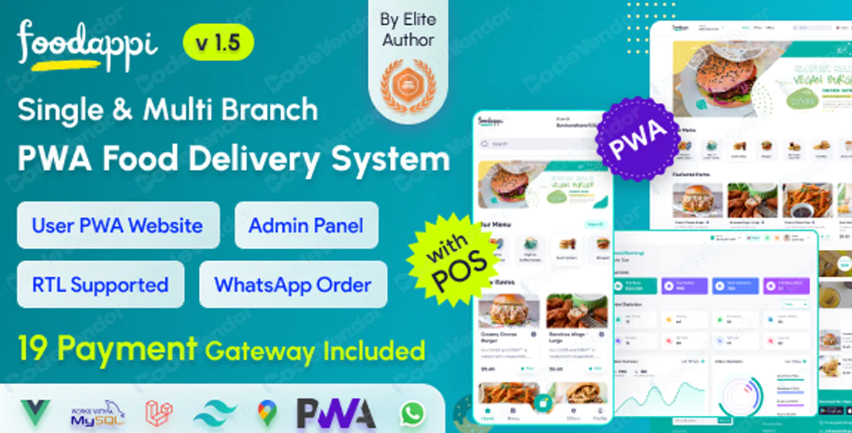 FoodAppi - PWA Food Delivery System and WhatsApp Menu Ordering with Admin Panel  Restaurant POS v1.5