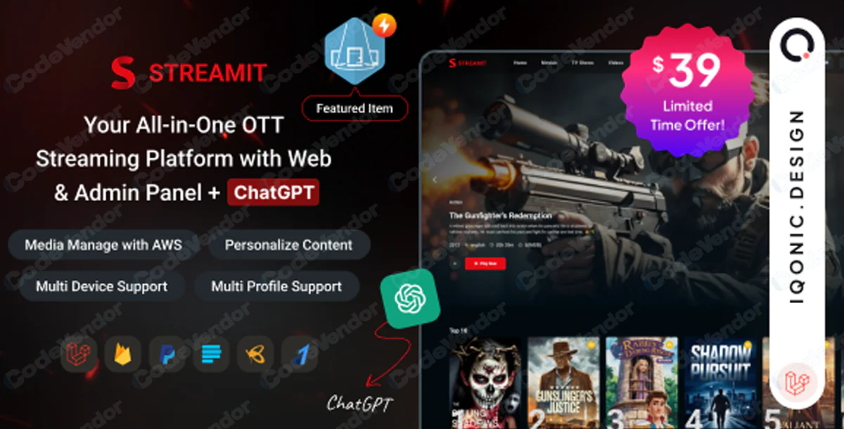 Streamit Laravel - Movie, TV Show, Video Streaming Platform With Laravel with ChatGPT v1.2.2